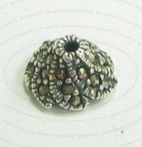 2x STERLING SILVER MARCASITE FLOWER Bead Cap 10.4mm x 5.5mm