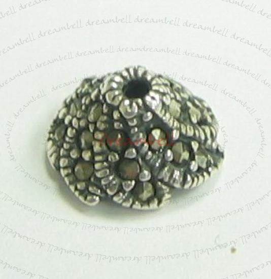 2x STERLING SILVER MARCASITE FLOWER Bead Cap 10.4mm x 5.5mm