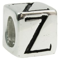 Sterling Silver Dice Cube Letter Z″ Bead Tube for European Charm Bracelets