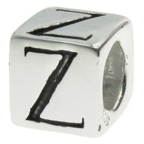 Sterling Silver Dice Cube Letter Z" Bead Tube for European Charm Bracelets