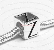 Sterling Silver Dice Cube Letter Z" Bead Tube for European Charm Bracelets