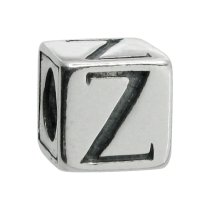 Sterling Silver Dice Cube Letter Z" Bead Tube for European Charm Bracelets