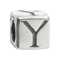 Sterling Silver Dice Cube Letter Y″ Bead Tube for European Charm Bracelets