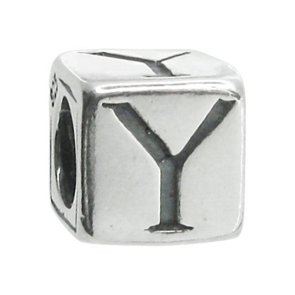 Sterling Silver Dice Cube Letter Y" Bead Tube for European Charm Bracelets