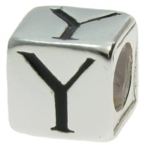 Sterling Silver Dice Cube Letter Y" Bead Tube for European Charm Bracelets