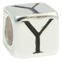 Sterling Silver Dice Cube Letter Y" Bead Tube for European Charm Bracelets
