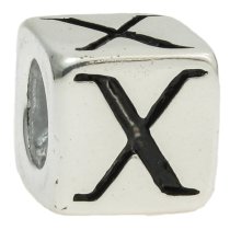 Sterling Silver Dice Cube Letter X″ Bead Tube for European Charm Bracelets
