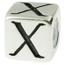 Sterling Silver Dice Cube Letter X" Bead Tube for European Charm Bracelets