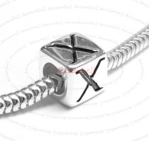 Sterling Silver Dice Cube Letter X" Bead Tube for European Charm Bracelets