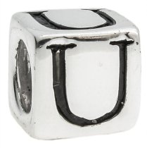 Sterling Silver Dice Cube Letter U″ Bead Tube for European Charm Bracelets