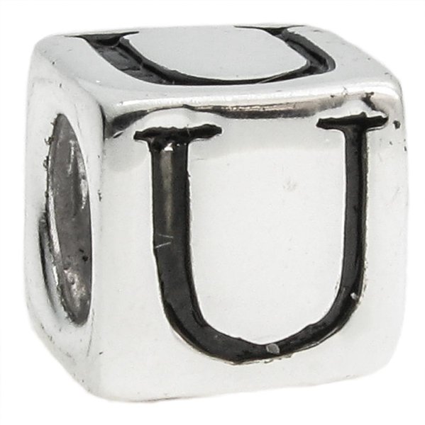 Sterling Silver Dice Cube Letter U" Bead Tube for European Charm Bracelets