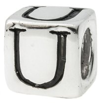 Sterling Silver Dice Cube Letter U" Bead Tube for European Charm Bracelets