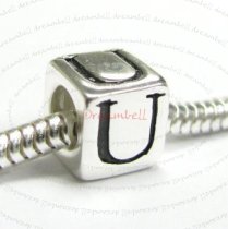 Sterling Silver Dice Cube Letter U" Bead Tube for European Charm Bracelets