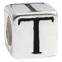 Sterling Silver Dice Cube Letter T″ Bead Tube for European Charm Bracelets