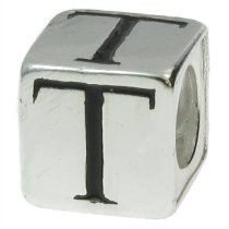 Sterling Silver Dice Cube Letter T" Bead Tube for European Charm Bracelets