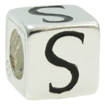 Sterling Silver Dice Cube Letter S″ Bead Tube for European Charm Bracelets