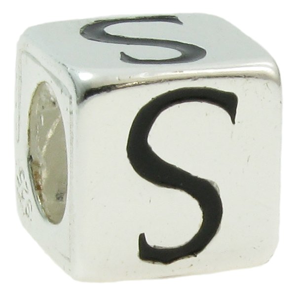 Sterling Silver Dice Cube Letter S" Bead Tube for European Charm Bracelets