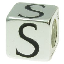 Sterling Silver Dice Cube Letter S" Bead Tube for European Charm Bracelets