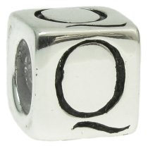 Sterling Silver Dice Cube Letter Q″ Bead Tube for European Charm Bracelets