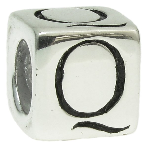 Sterling Silver Dice Cube Letter Q" Bead Tube for European Charm Bracelets