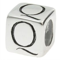 Sterling Silver Dice Cube Letter Q" Bead Tube for European Charm Bracelets