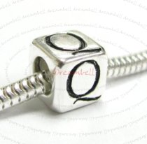 Sterling Silver Dice Cube Letter Q" Bead Tube for European Charm Bracelets