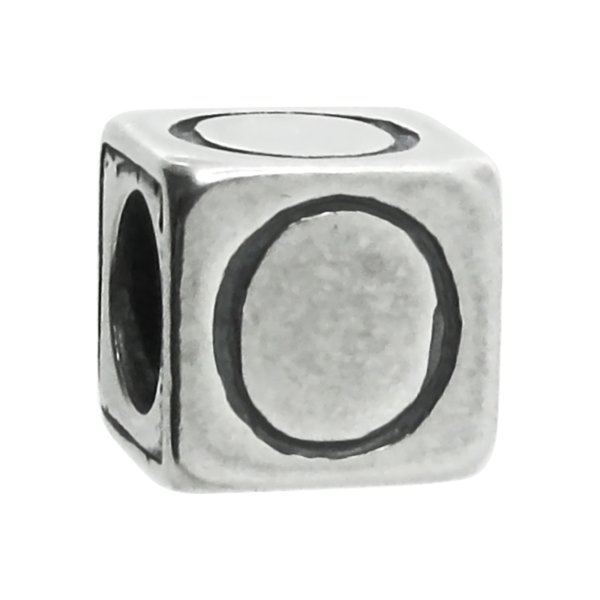 Sterling Silver Dice Cube Letter O" Bead Tube for European Charm Bracelets