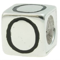 Sterling Silver Dice Cube Letter O" Bead Tube for European Charm Bracelets