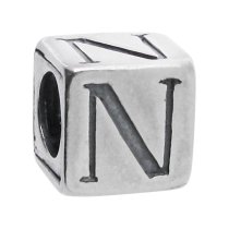 Sterling Silver Dice Cube Letter N″ Bead Tube for European Charm Bracelets