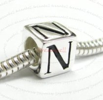 Sterling Silver Dice Cube Letter N" Bead Tube for European Charm Bracelets