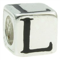 Sterling Silver Dice Cube Letter L″ Bead Tube for European Charm Bracelets