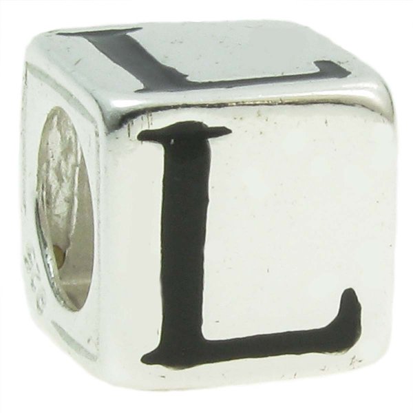 Sterling Silver Dice Cube Letter L" Bead Tube for European Charm Bracelets