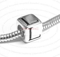 Sterling Silver Dice Cube Letter L" Bead Tube for European Charm Bracelets