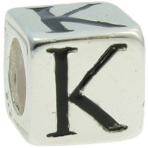 Sterling Silver Dice Cube Letter K″ Bead Tube for European Charm Bracelets