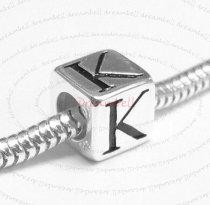 Sterling Silver Dice Cube Letter K" Bead Tube for European Charm Bracelets