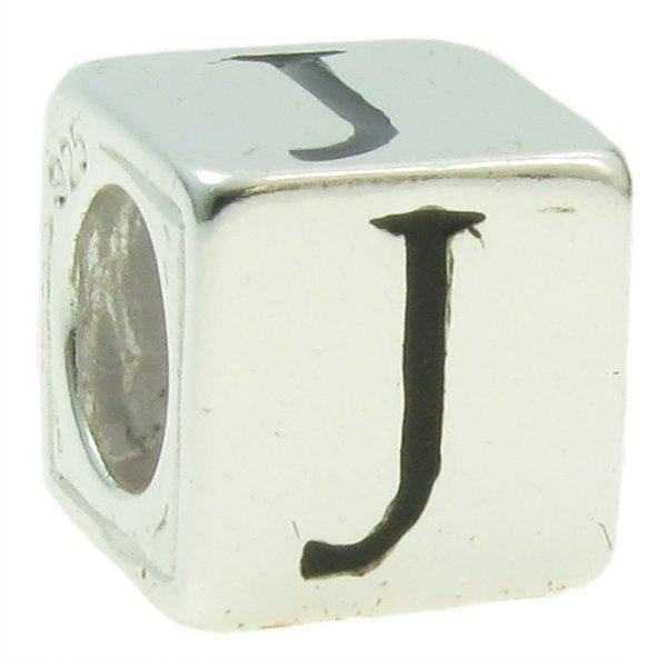 Sterling Silver Dice Cube Letter J" Bead Tube for European Charm Bracelets