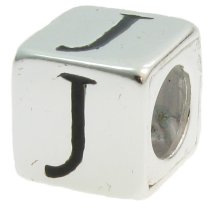 Sterling Silver Dice Cube Letter J" Bead Tube for European Charm Bracelets