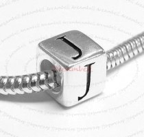 Sterling Silver Dice Cube Letter J" Bead Tube for European Charm Bracelets