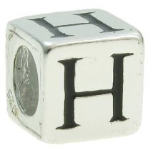 Sterling Silver Dice Cube Letter H″ Bead Tube for European Charm Bracelets
