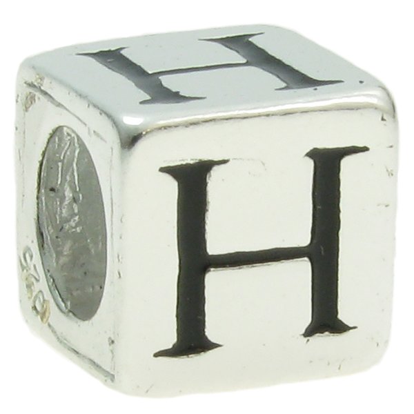 Sterling Silver Dice Cube Letter H" Bead Tube for European Charm Bracelets