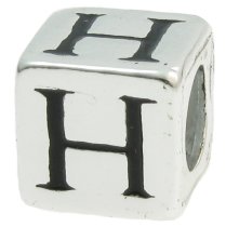 Sterling Silver Dice Cube Letter H" Bead Tube for European Charm Bracelets