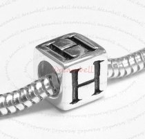 Sterling Silver Dice Cube Letter H" Bead Tube for European Charm Bracelets