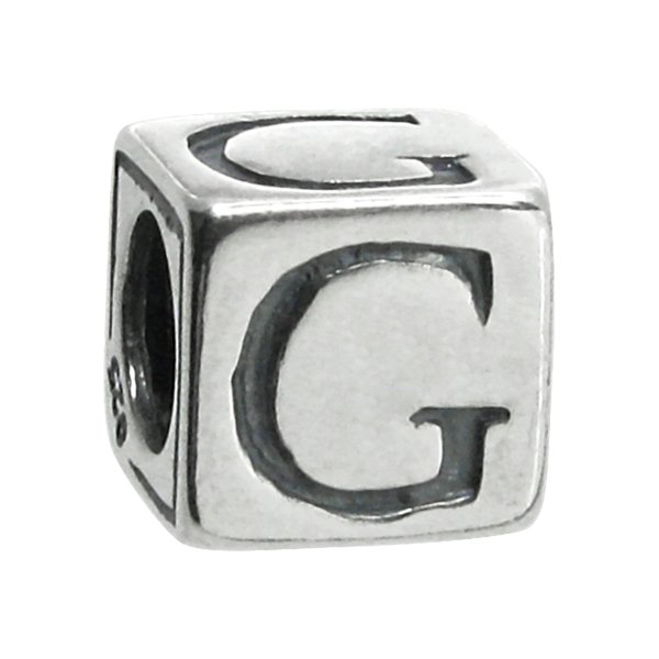 Sterling Silver Dice Cube Letter G" Bead Tube for European Charm Bracelets