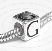Sterling Silver Dice Cube Letter G" Bead Tube for European Charm Bracelets