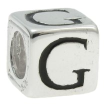 Sterling Silver Dice Cube Letter G" Bead Tube for European Charm Bracelets
