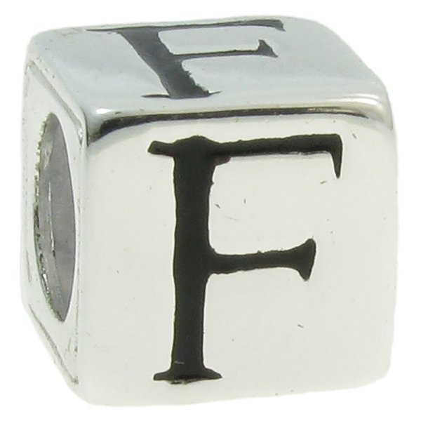 Sterling Silver Dice Cube Letter F" Bead Tube for European Charm Bracelets