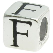 Sterling Silver Dice Cube Letter F" Bead Tube for European Charm Bracelets