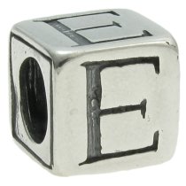 Sterling Silver Dice Cube Letter E Bead Tube for European Charm Bracelets