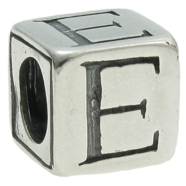 Sterling Silver Dice Cube Letter E Bead Tube for European Charm Bracelets