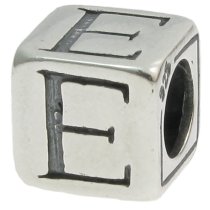 Sterling Silver Dice Cube Letter E Bead Tube for European Charm Bracelets